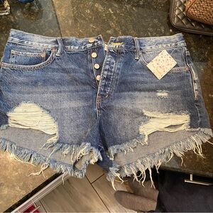 NewWe the Free size 31 Denim Distressed Women's Shorts hi rise button fly